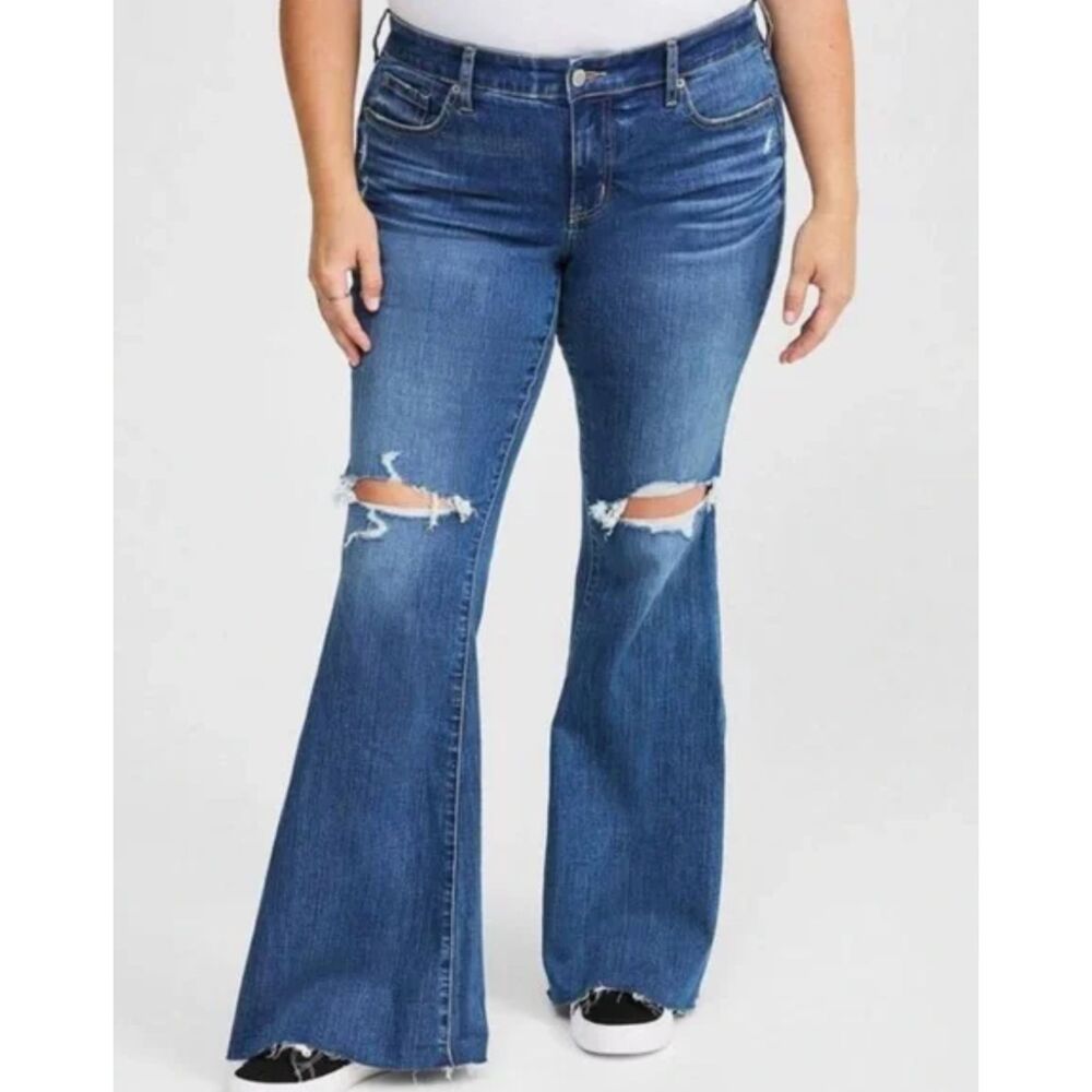 Torrid Perfect Super Flare Vintage Stretch Jeans Sz 16T Distressed Blue Jeans